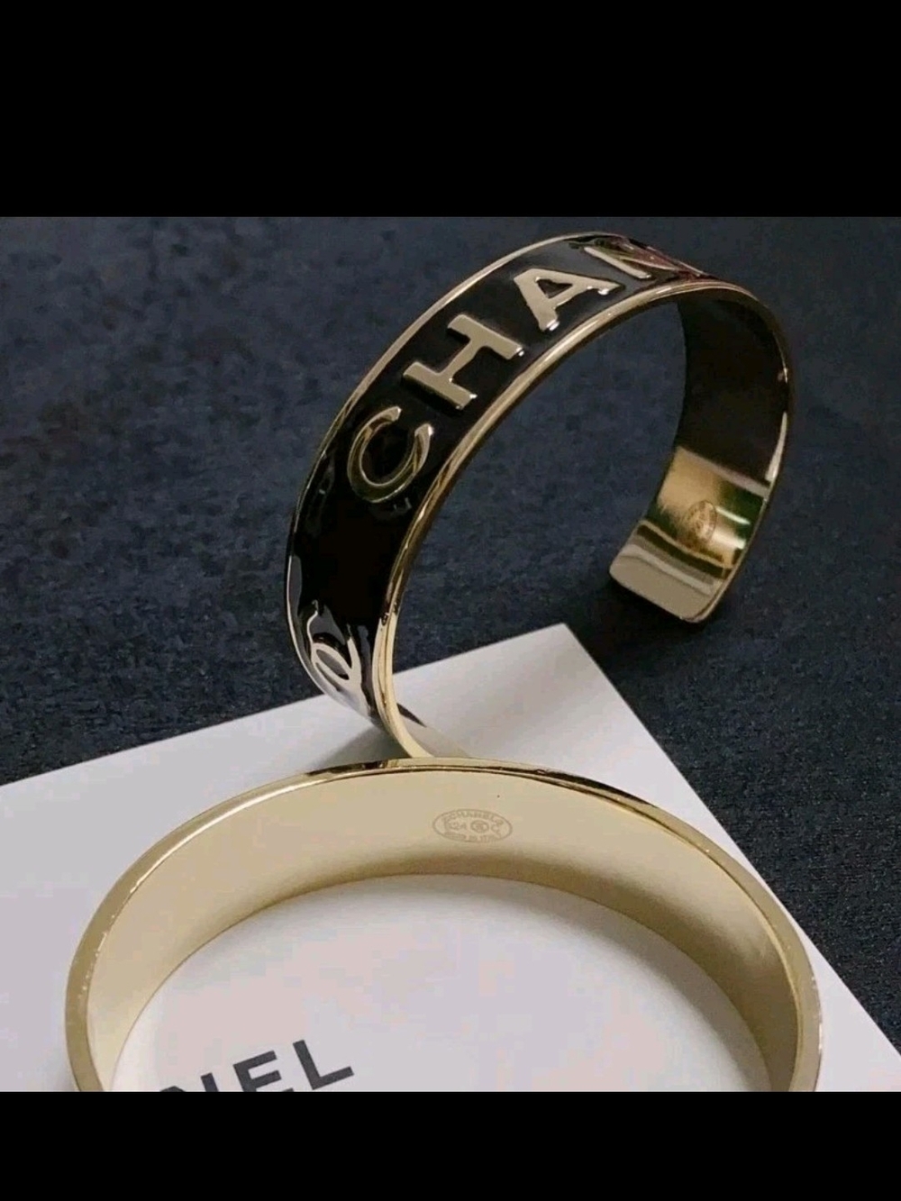 Authentic- Chanel Black&Gold Open Wide Cuff Bracelet- pre owned -1 owner- ca usa